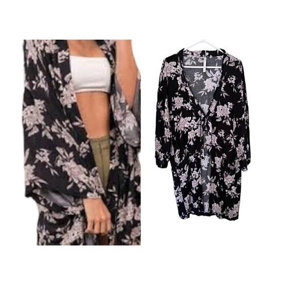 Spiritual Gangster Maya Floral Kimono One Size Pockets Open Front Cardigan Beach - Picture 1 of 7